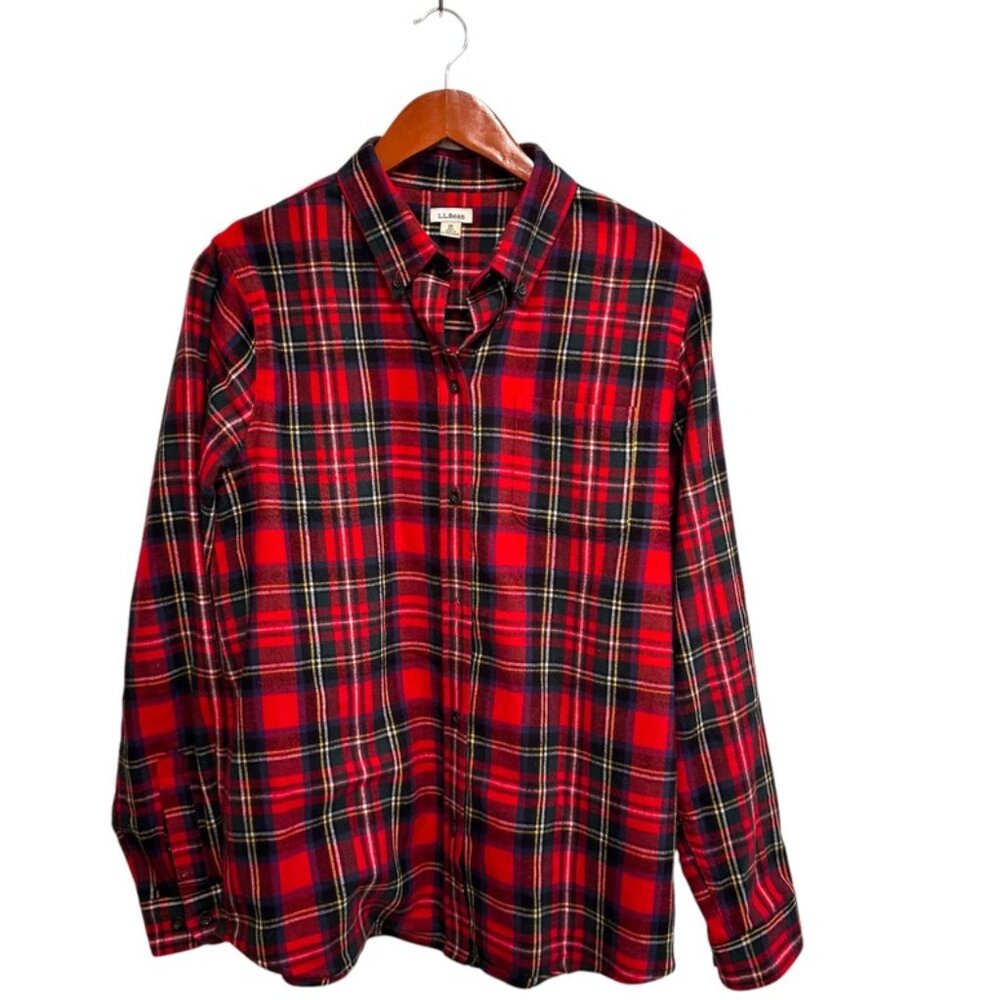 LL Bean Flannel Shirt Womens Size M Long Sleeve‎ Button Down Plaid Red